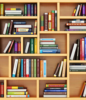 Education concept. Bppks and textbooks on the bookshelf. 3d Education concept. Bppks and textbooks on the bookshelf. 3d